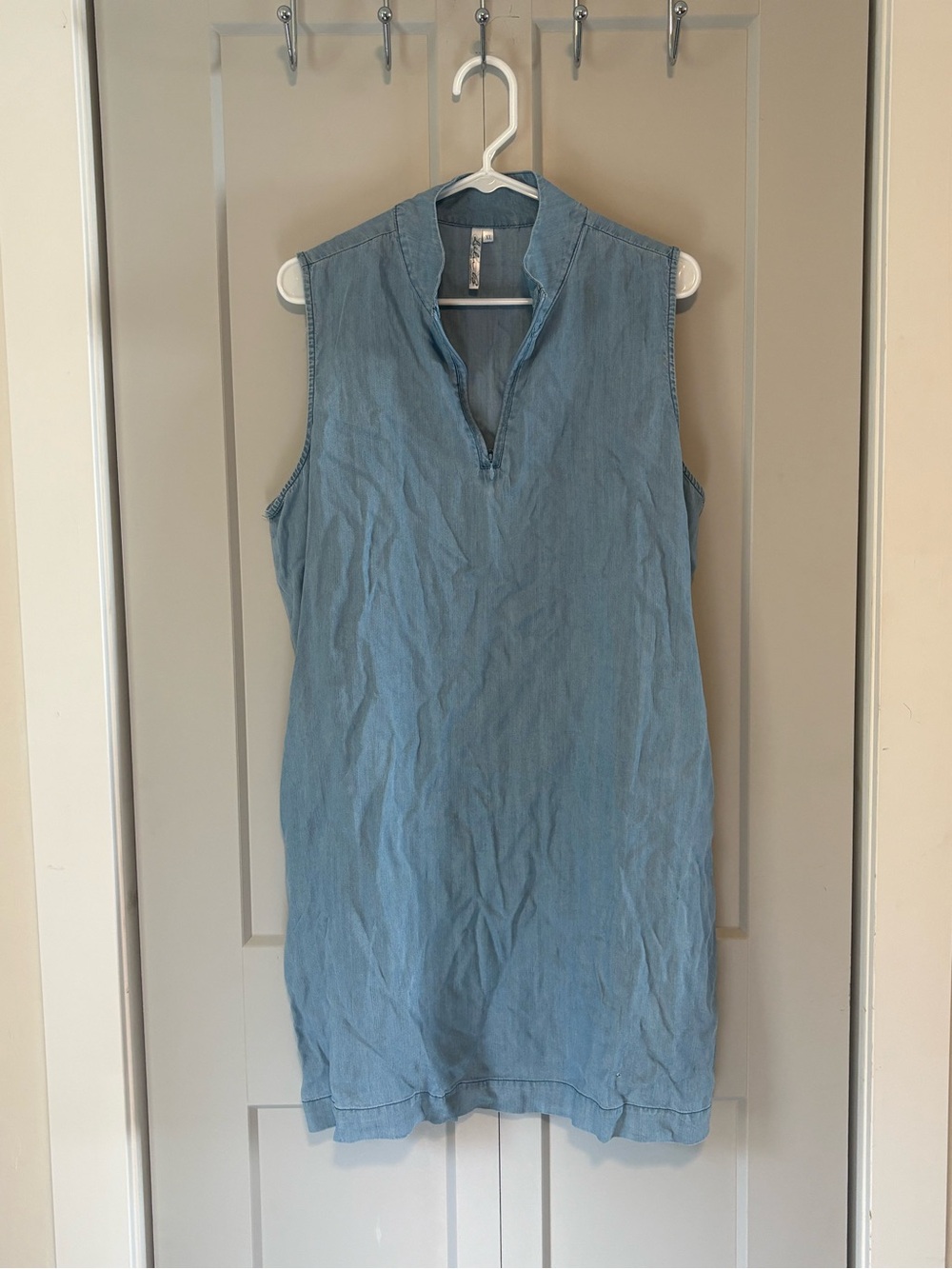 Sleeveless Light Blue Chambray Tunic Dress